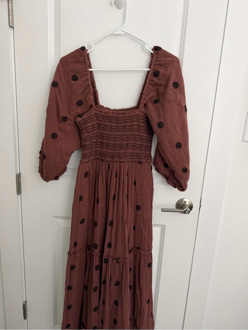 Free People Deep Brown Dahlia Maxi Dress with Black Floral Accents - Picture 2 of 3